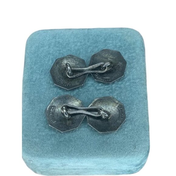 Antique Art Deco Signed Hallmark Yellow Brown Guilloche Enamel Cufflinks Pair He - Picture 6 of 11